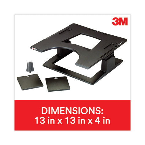 3M - Adjustable Notebook Riser, 13" x 13" x 4" to 6", Black, Supports 20 lbs
