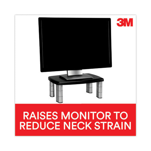 3M - Adjustable Height Monitor Stand, 15" x 12" x 2.63" to 5.78", Black/Silver, Supports 80 lbs