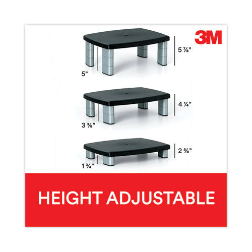 3M - Adjustable Height Monitor Stand, 15" x 12" x 2.63" to 5.78", Black/Silver, Supports 80 lbs