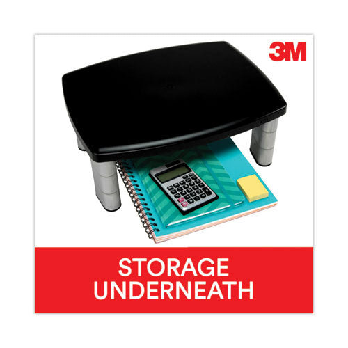 3M - Adjustable Height Monitor Stand, 15" x 12" x 2.63" to 5.78", Black/Silver, Supports 80 lbs