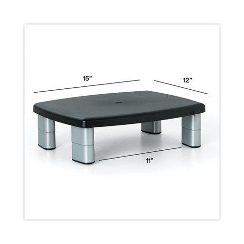 3M - Adjustable Height Monitor Stand, 15" x 12" x 2.63" to 5.78", Black/Silver, Supports 80 lbs