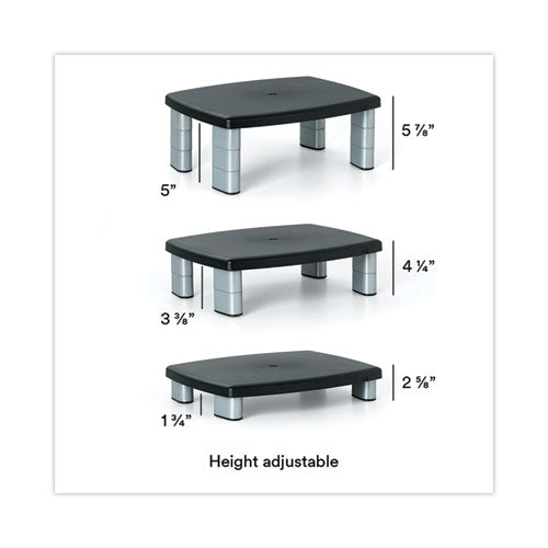 3M - Adjustable Height Monitor Stand, 15" x 12" x 2.63" to 5.78", Black/Silver, Supports 80 lbs
