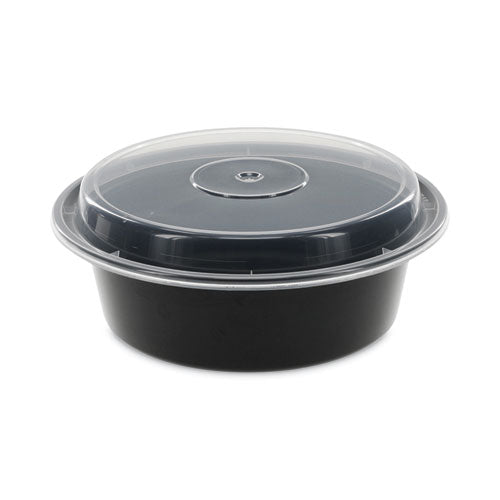 Pactiv Evergreen - Newspring VERSAtainer Microwavable Containers, 32 oz, 7" Diameter x 2" h, Black/Clear, Plastic, 150/Carton
