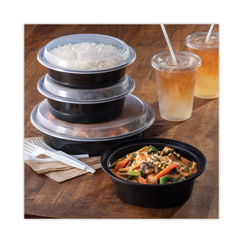 Pactiv Evergreen - Newspring VERSAtainer Microwavable Containers, 32 oz, 7" Diameter x 2" h, Black/Clear, Plastic, 150/Carton