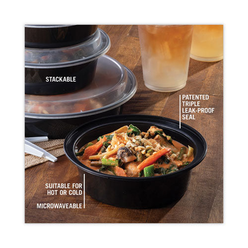 Pactiv Evergreen - Newspring VERSAtainer Microwavable Containers, 32 oz, 7" Diameter x 2" h, Black/Clear, Plastic, 150/Carton