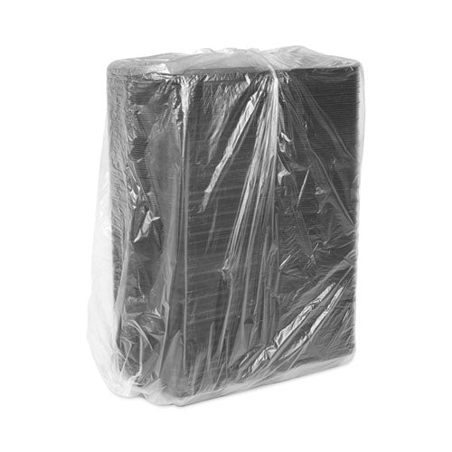 Pactiv Evergreen - SmartLock Foam Hinged Lid Container, Large, 3 Compartments, 9 x 9.5 x 3.25, Black, 150/Carton