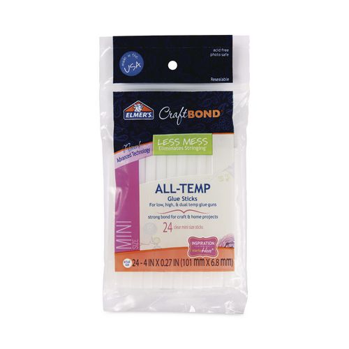 Elmers - CraftBond Less Mess All-Temp Glue Sticks, 0.27" x 4", Dries Clear, 24/Pack