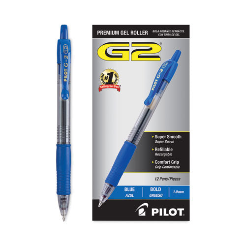 Pilot - G2 Premium Gel Pen, Retractable, Bold 1 mm, Blue Ink, Smoke/Blue Barrel, Dozen