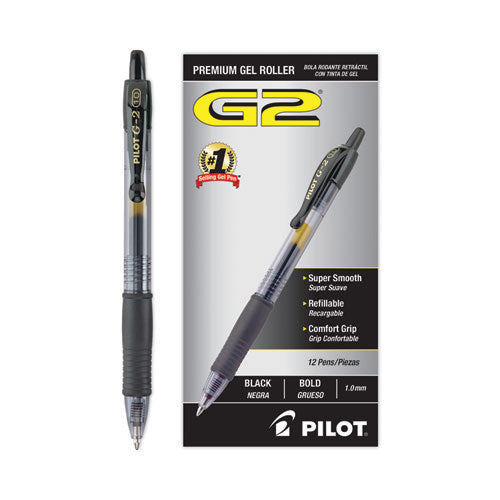 Pilot - G2 Premium Gel Pen, Retractable, Bold 1 mm, Black Ink, Smoke/Black Barrel, Dozen