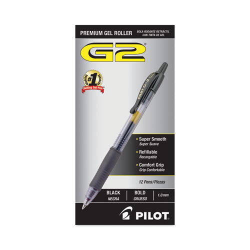 Pilot - G2 Premium Gel Pen, Retractable, Bold 1 mm, Black Ink, Smoke/Black Barrel, Dozen