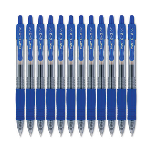 Pilot - G2 Premium Gel Pen, Retractable, Fine 0.7 mm, Blue Ink, Smoke/Blue Barrel, 12/Pack