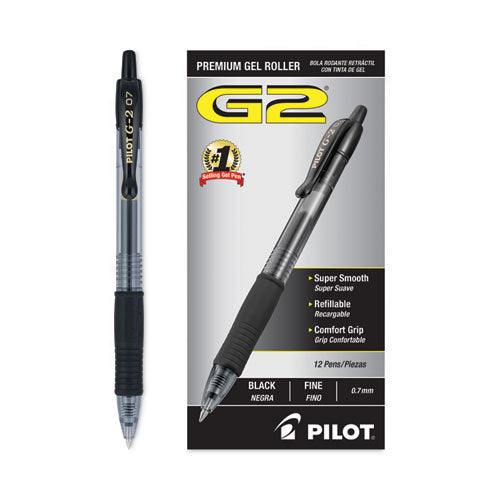 Pilot - G2 Premium Gel Pen, Retractable, Fine 0.7 mm, Black Ink, Smoke/Black Barrel, Dozen