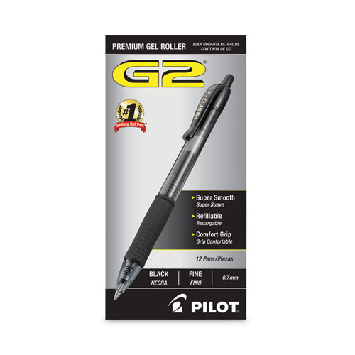 Pilot - G2 Premium Gel Pen, Retractable, Fine 0.7 mm, Black Ink, Smoke/Black Barrel, Dozen
