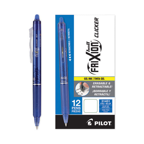 Pilot - FriXion Clicker Erasable Gel Pen, Retractable, Fine 0.7 mm, Blue Ink, Blue Barrel