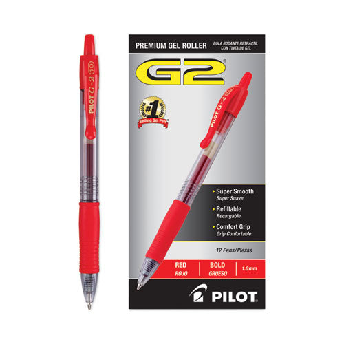Pilot - G2 Premium Gel Pen, Retractable, Bold 1 mm, Red Ink, Smoke/Red Barrel, Dozen