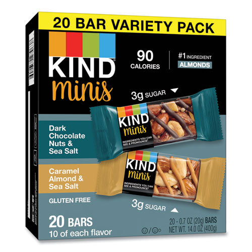KIND - Minis, Dark Chocolate Nuts and Sea Salt/Caramel Almond and Sea Salt, 0.7 oz, 20/Pack