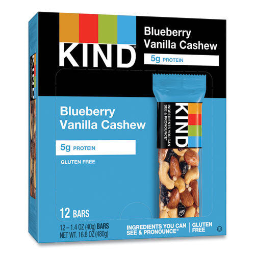 KIND - Fruit and Nut Bars, Blueberry Vanilla and Cashew, 1.4 oz Bar, 12/Box