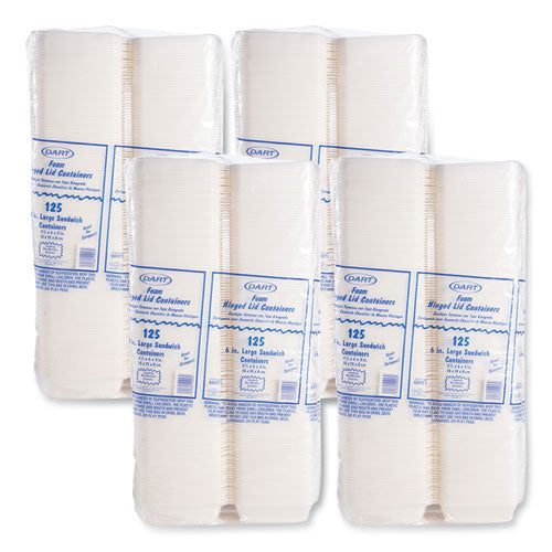 Dart - Foam Hinged Lid Containers, 6 x 5.78 x 3, White, 500/Carton