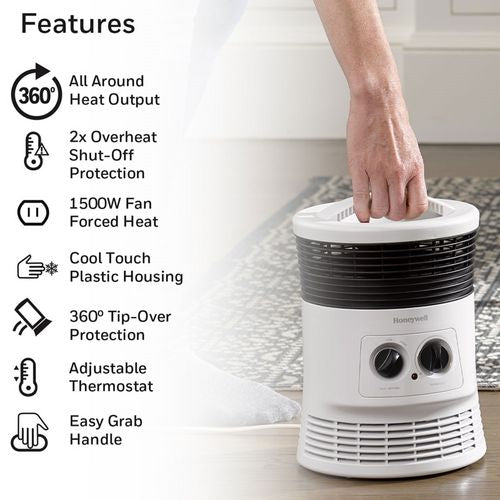 Honeywell - Surround Fan Forced Heater, 1,500 W, 8.1 x 11.2 x 7.9, White