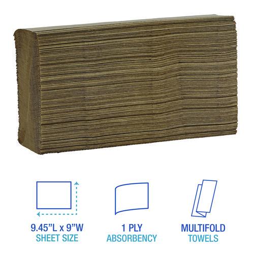 boardwalk - Multifold Paper Towels, 1-Ply, 9 x 9.45, Natural, 250/Pack, 16 Packs/Carton