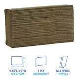 boardwalk - Multifold Paper Towels, 1-Ply, 9 x 9.45, Natural, 250/Pack, 16 Packs/Carton