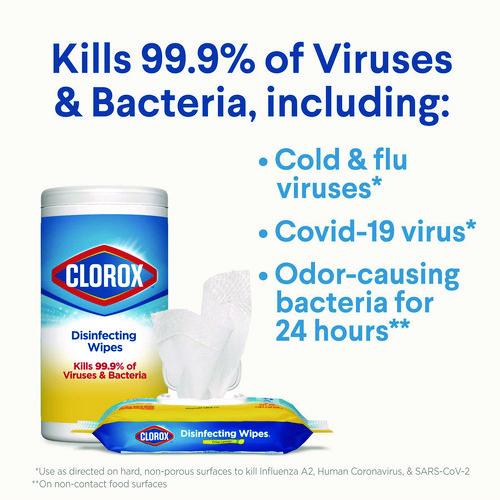 Clorox - Disinfecting Wipes, Bleach Free Cleaning Wipes, 1-Ply, 7 x 8, Crisp Lemon, White, 35/Canister, 12 Canisters/Carton