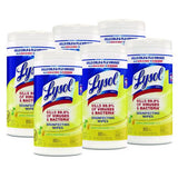 Lysol - Disinfecting Wipes, 1-Ply, 7 x 7.25, Lemon and Lime Blossom, White, 80 Wipes/Canister, 6 Canisters/Carton