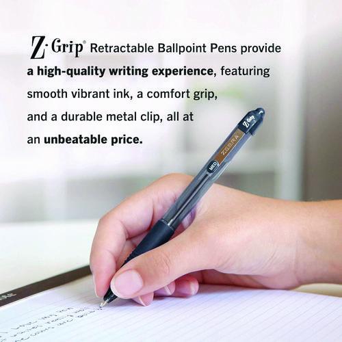 Zebra - Z-Grip Ballpoint Pen, Retractable, Medium 1 mm, Black Ink, Clear/Black Barrel, 24/Pack