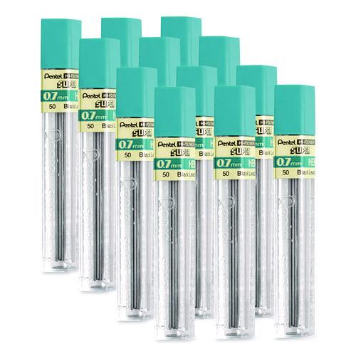Pantel - Super Hi-Polymer Lead Refills, 0.7 mm, HB, Black, 12/Tube