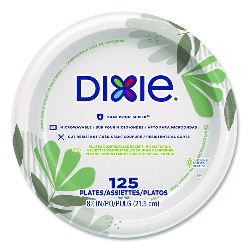 Dixie - Pathways Soak-Proof Shield Mediumweight Paper Plates, 8.5" dia, Green/Burgundy, 125/Pack