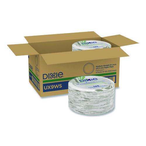 Dixie - Pathways Soak-Proof Shield Mediumweight Paper Plates, WiseSize, 8.5" dia, Green/Burgundy, 125/Pack