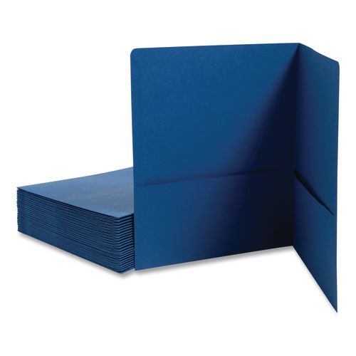 Smead - Two-Pocket Folder, Textured Paper, 100-Sheet Capacity, 11 x 8.5, Dark Blue, 25/Box