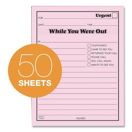 TOPS - Pink Message Pad, One-Part (No Copies), 4.25 x 5.5, 50 Forms/Pad, 12 Pads/Pack