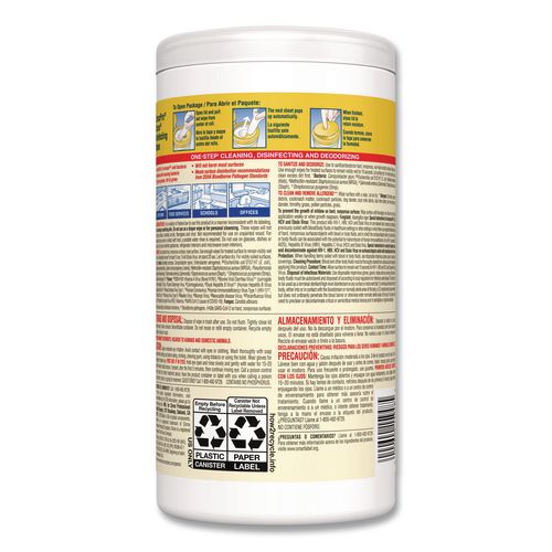 Clorox - Disinfecting Wipes, 1-Ply, 7 x 8, Lemon Fresh, White, 75/Canister, 6/Carton