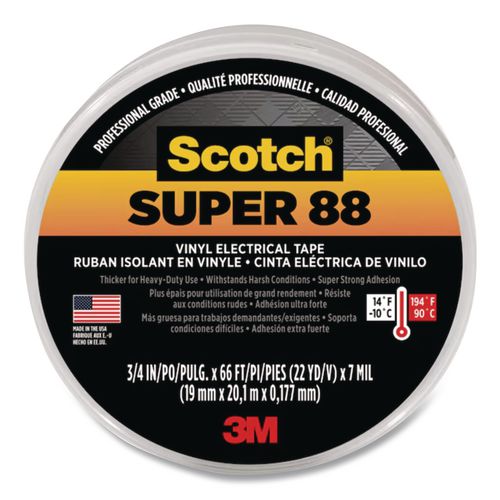 3M - Scotch 88 Super Vinyl Electrical Tape, 0.75" x 66 ft, Black