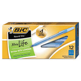 BiC - Round Stic Xtra Life Ballpoint Pen, Stick, Medium 1 mm, Blue Ink, Translucent Blue Barrel, Dozen