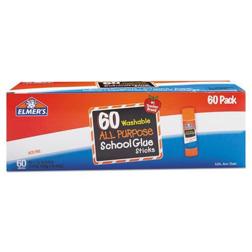 Elmer's - Washable School Glue Sticks, 0.24 oz, Applies and Dries Clear, 60/Box