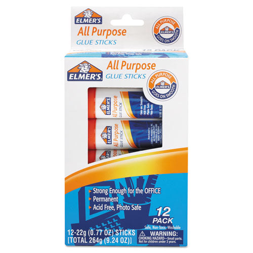 Elmer's - Disappearing Glue Stick, 0.77 oz, Applies White, Dries Clear, 12/Pack