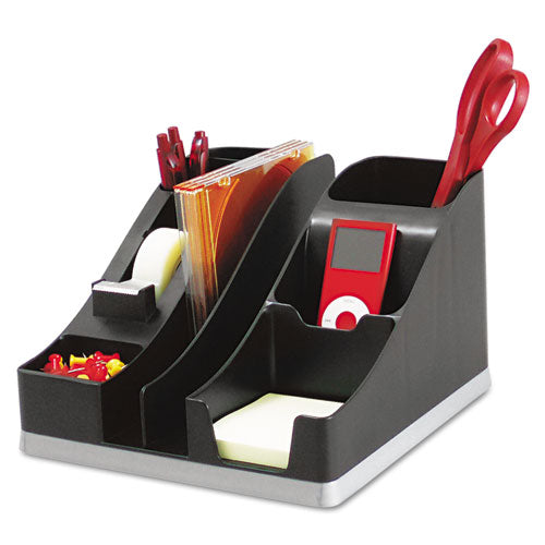 deflecto - Silhouettes All-In-One Caddy, 6 Compartments, Plastic, 8.13 x 9.13 x 5.19, Black/Silver