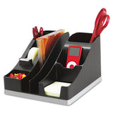 deflecto - Silhouettes All-In-One Caddy, 6 Compartments, Plastic, 8.13 x 9.13 x 5.19, Black/Silver