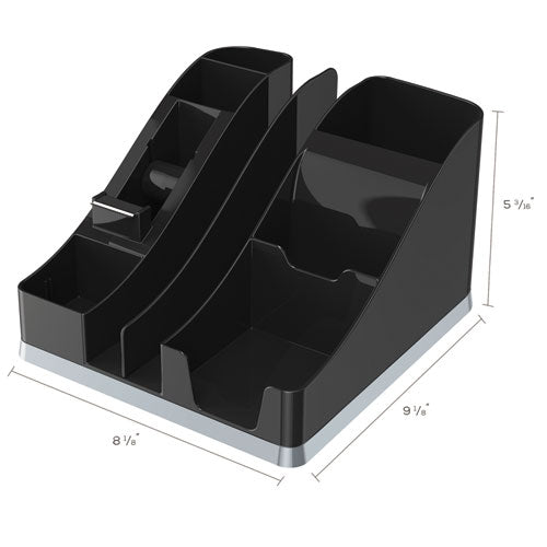 deflecto - Silhouettes All-In-One Caddy, 6 Compartments, Plastic, 8.13 x 9.13 x 5.19, Black/Silver