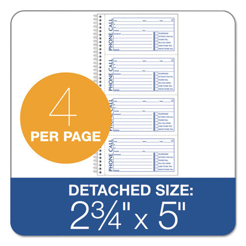 TOPS - Second Nature Phone Call Book, Two-Part Carbonless, 5 x 2.75, 4 Forms/Sheet, 400 Forms Total