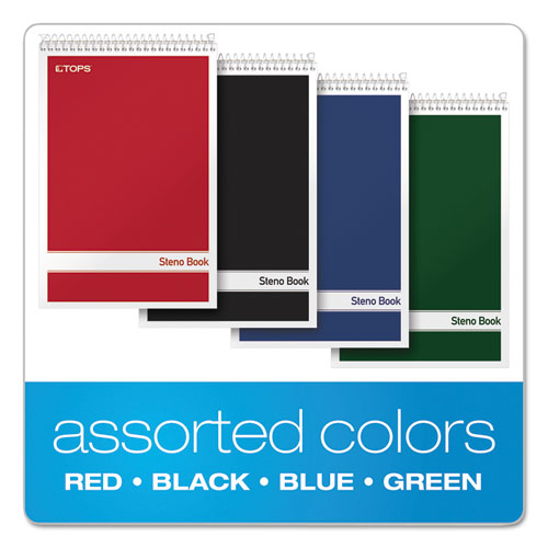 TOPS - Steno Pad, Gregg Rule, Assorted Cover Colors, 80 White 6 x 9 Sheets, 4/Pack