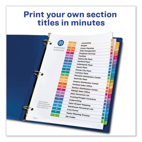 Avery - Customizable TOC Ready Index Multicolor Tab Dividers, 26-Tab, A to Z, 11 x 8.5, White, Traditional Color Tabs, 1 Set