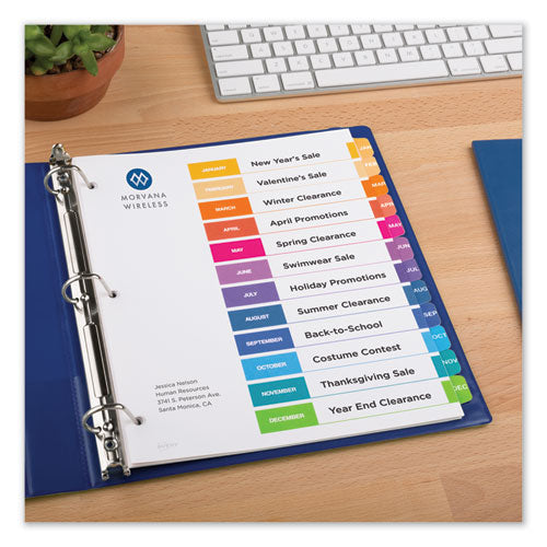 Avery - Customizable TOC Ready Index Multicolor Tab Dividers, 12-Tab, Jan. to Dec., 11 x 8.5, White, Traditional Color Tabs, 1 Set