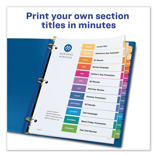 Avery - Customizable TOC Ready Index Multicolor Tab Dividers, 12-Tab, Jan. to Dec., 11 x 8.5, White, Traditional Color Tabs, 1 Set