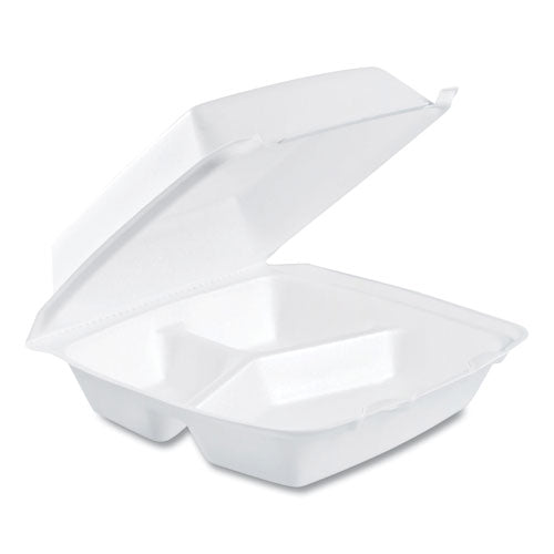 Dart - Foam Hinged Lid Containers, 3 Compartments, 8.38 x 7.78 x 3.25, 200/Carton