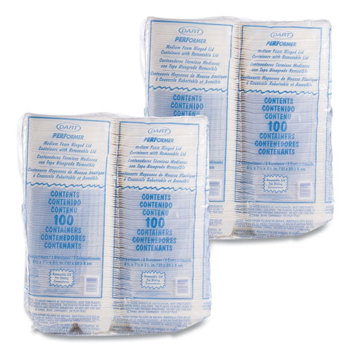 Dart - Foam Hinged Lid Containers, 3 Compartments, 8.38 x 7.78 x 3.25, 200/Carton