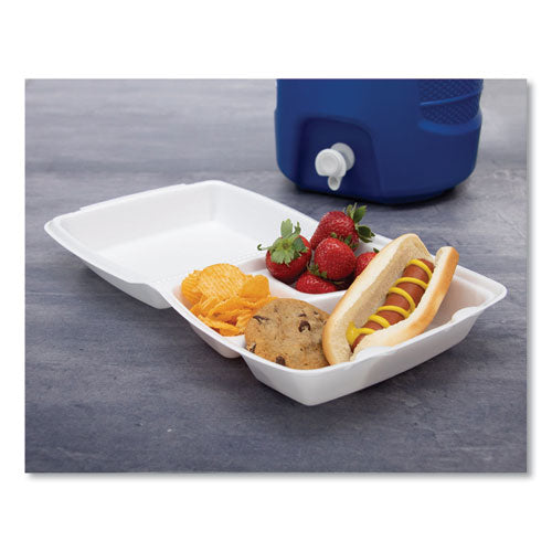 Dart - Foam Hinged Lid Containers, 3 Compartments, 8.38 x 7.78 x 3.25, 200/Carton