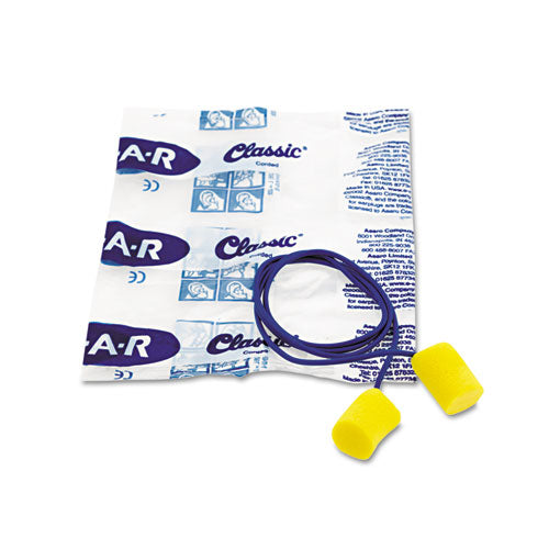 3M - E-A-R Classic Earplugs, Corded, PVC Foam, Yellow, 200 Pairs/Box